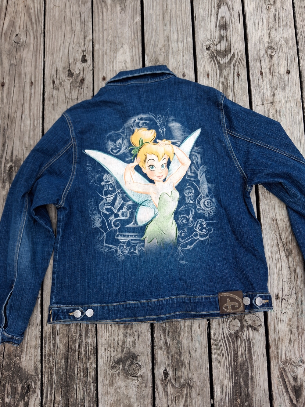 Disney Blue Denim Jacket Tinker Bell Graphic XL